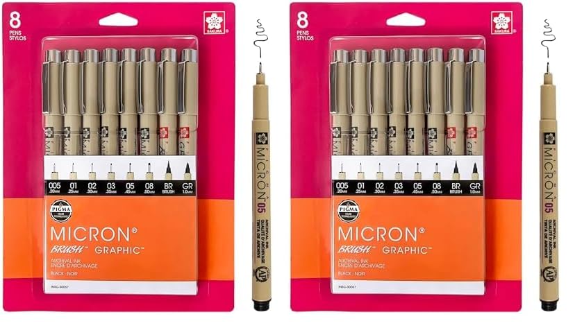 SAKURA Pigma 30067 Micron Blister Card Ink Pen Set, Black, 8/Set