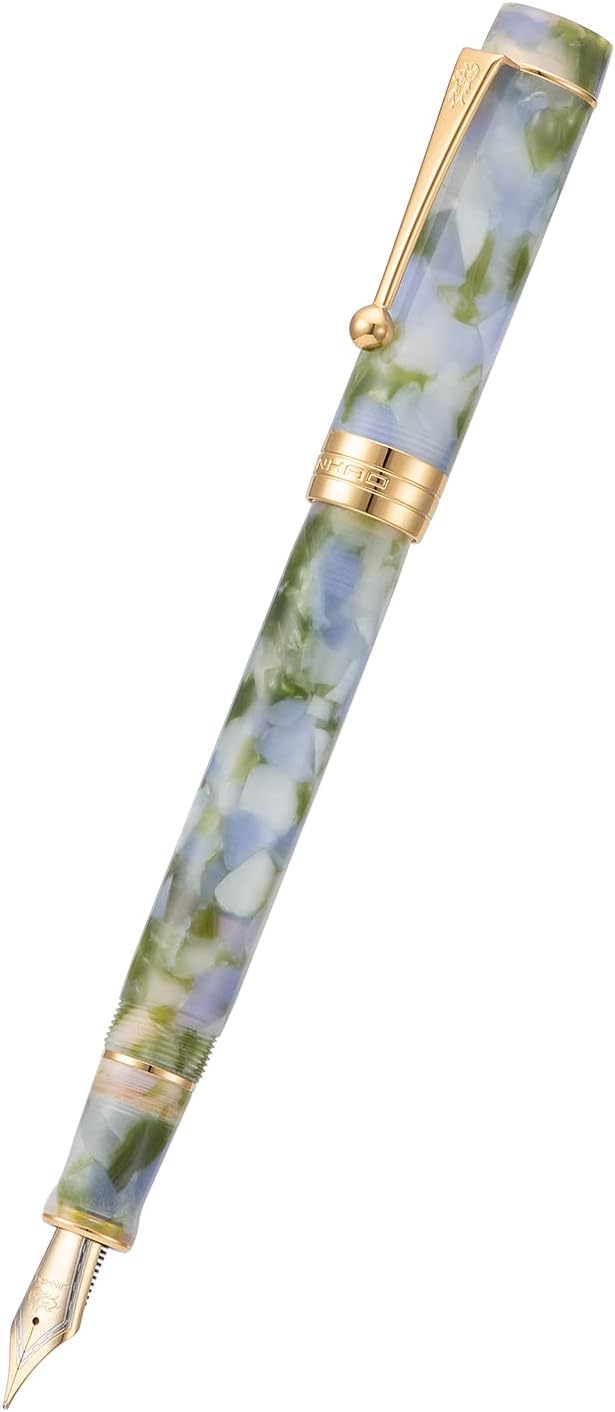 Jinhao 100 Fountain Pen Celluloid Classic Style, #6 Nib Smooth Writing Instrument with Refillable Converter and Pen Case Set