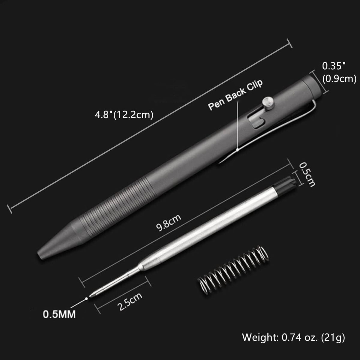 Lary Gray 4.8'' Titanium Alloy Bolt Action Pen with 3 Extra Refills in Box
