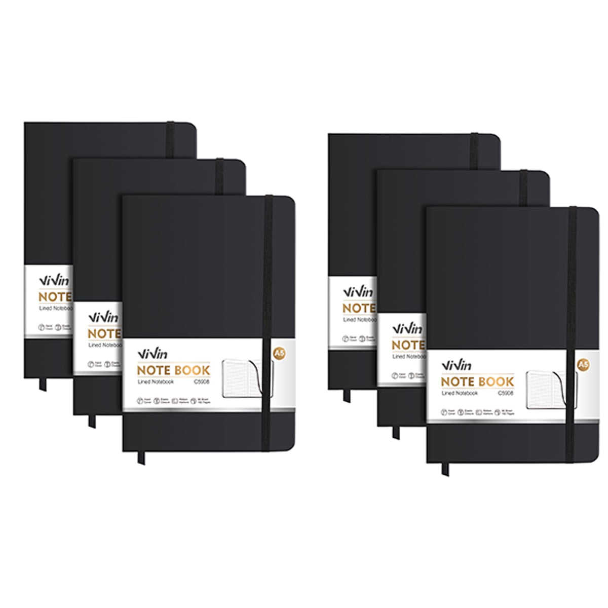 ViVin 3 Pack A5 Hardcover Lined Notebook,192 pg College Ruled 5.5x8.3