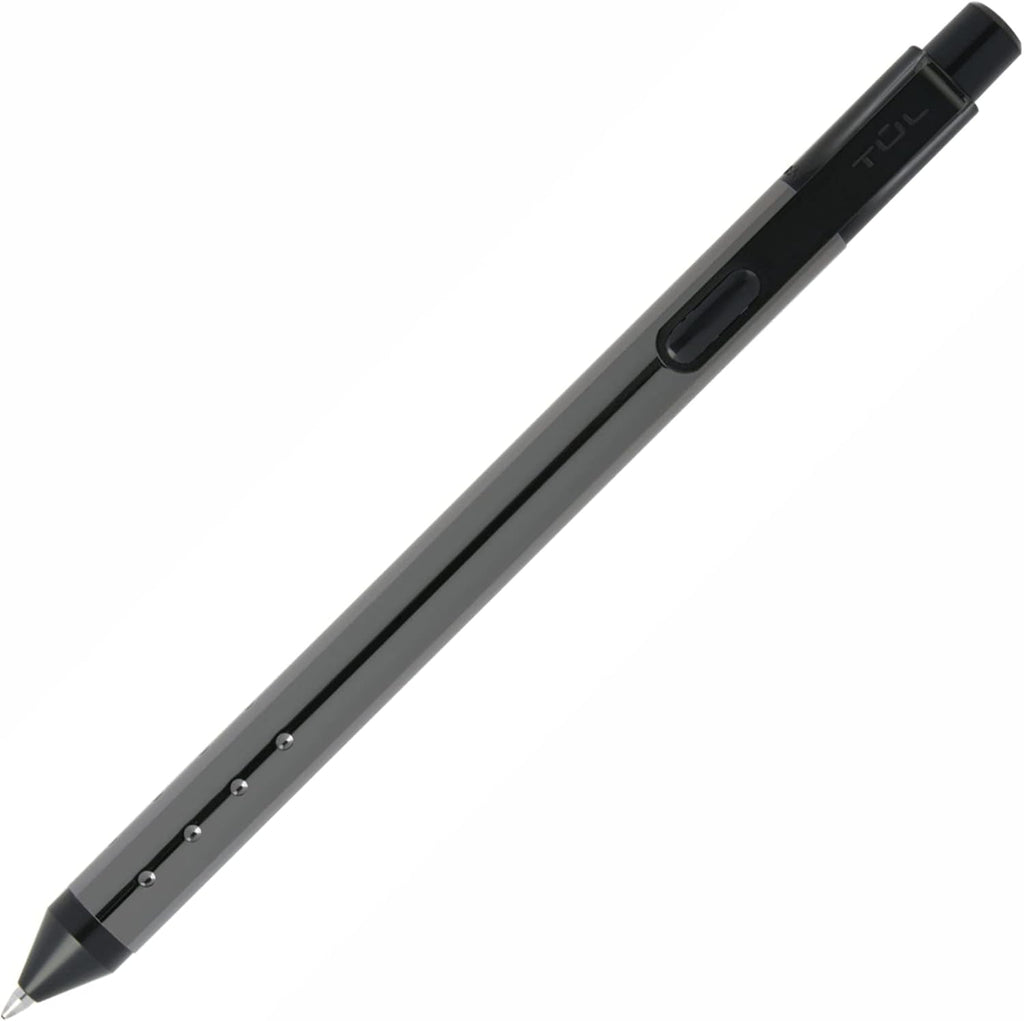 TUL Fine Writing Solid Metal Barrel Retractable Gel Pen With 2 Refills, Medium Point, 0.7 mm, Gunmetal Gray Barrel, Assorted Ink Colors