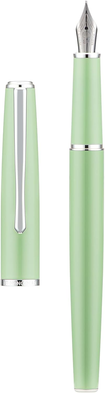 Hongdian 920S Fountain Pen Grass Green Metal Pen, Iridium M Nib Classic Pen with Ink Converter