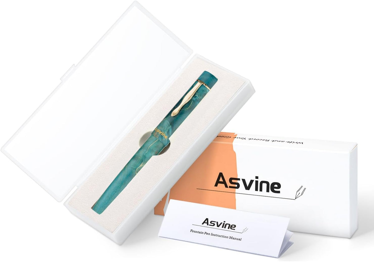 Asvine Stabilized Wood Fountain Pen C2000 Number 8 Fine Nib Large Handcraft Unique Pattern Pen with Converter Pen Box Collection Set- Oasis