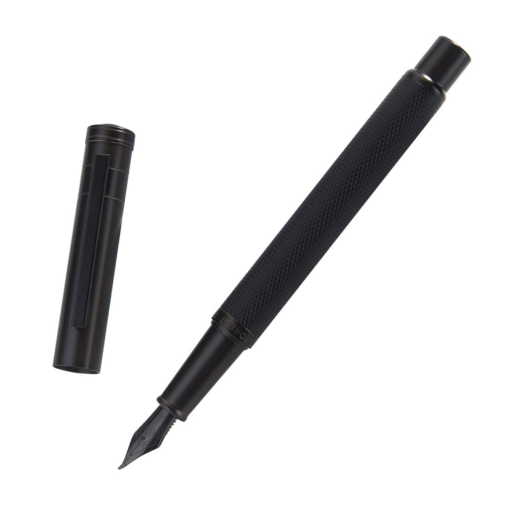 Matte Black Forest Fountain Pen Extra Fine Nib Classic Design with Converter and Metal Pen Box Set by Asvine