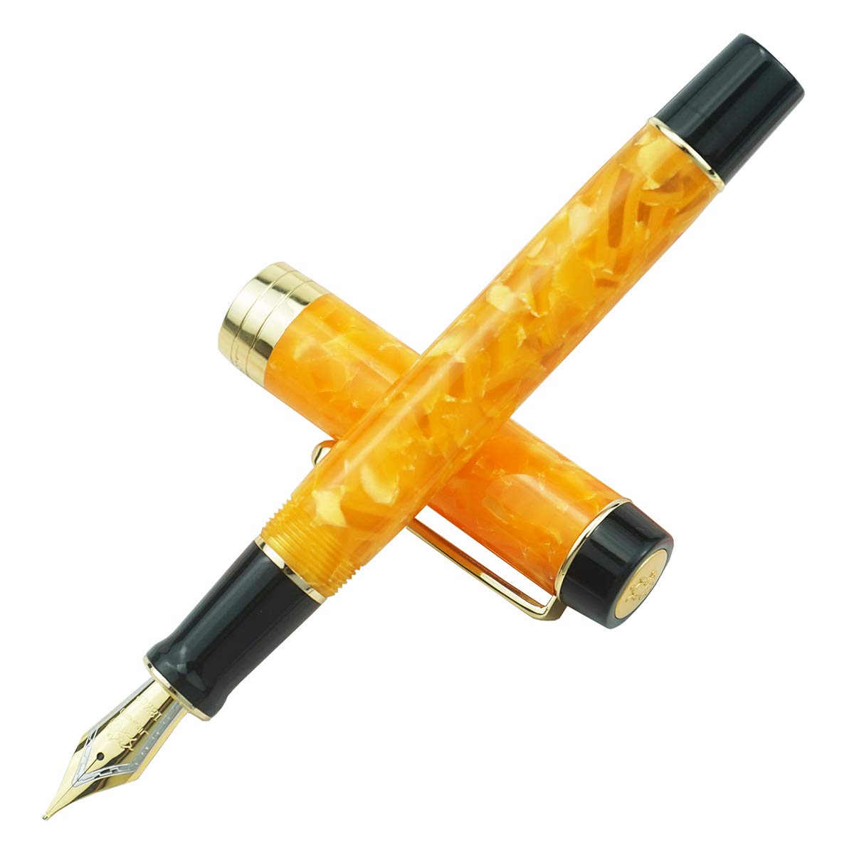 Jinhao 100 Fountain Pen Celluloid Classic Style, #6 Nib Smooth Writing Instrument with Refillable Converter and Pen Case Set