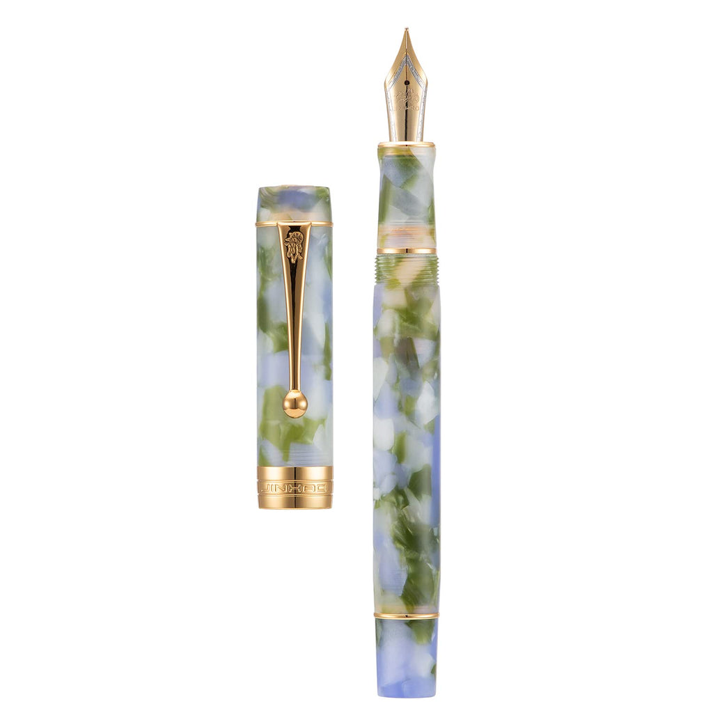 Jinhao 100 Fountain Pen Celluloid Classic Style, #6 Nib Smooth Writing Instrument with Refillable Converter and Pen Case Set