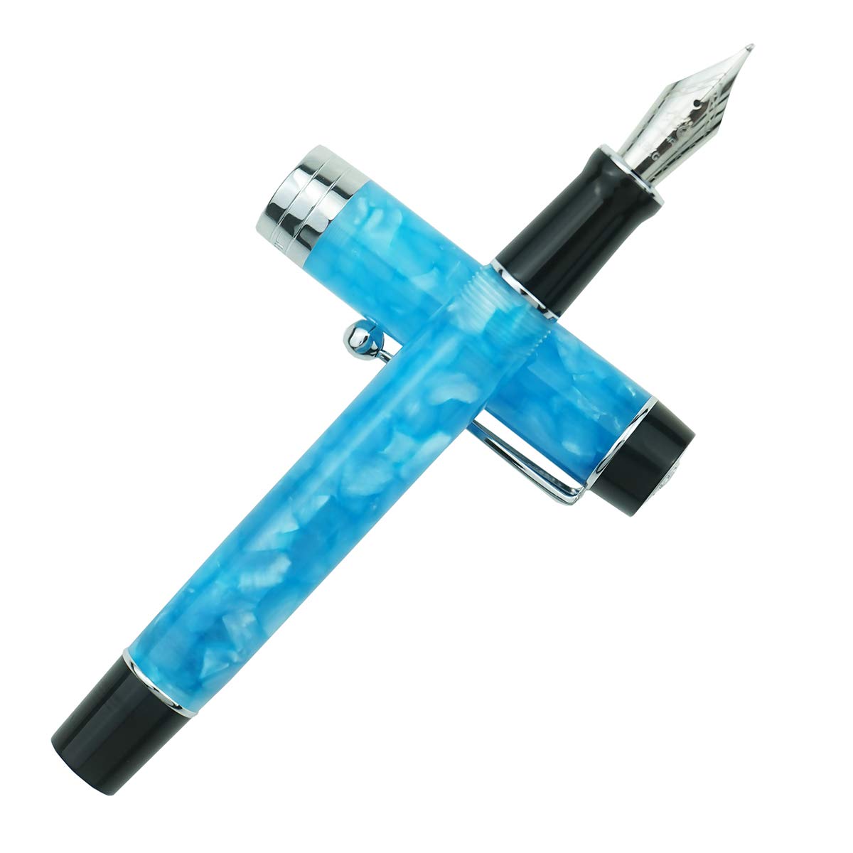 Jinhao 100 Fountain Pen Celluloid Classic Style, #6 Nib Smooth Writing Instrument with Refillable Converter and Pen Case Set