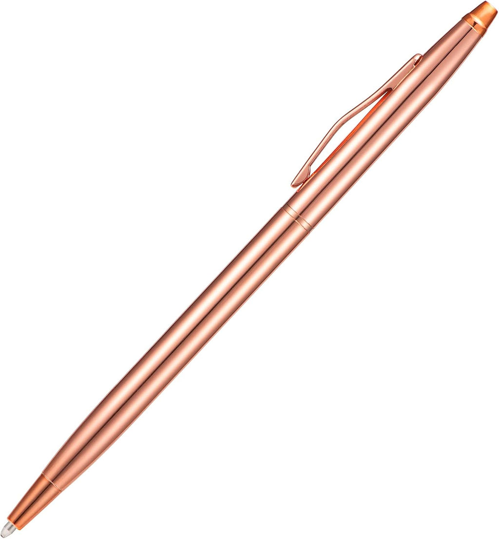 Wikult 6 Pieces Rose Gold Slim Metal Ballpoint Pen, 1mm Medium Point Black Ink Smooth Writing, for Business Office Teacher Student Wedding Guest