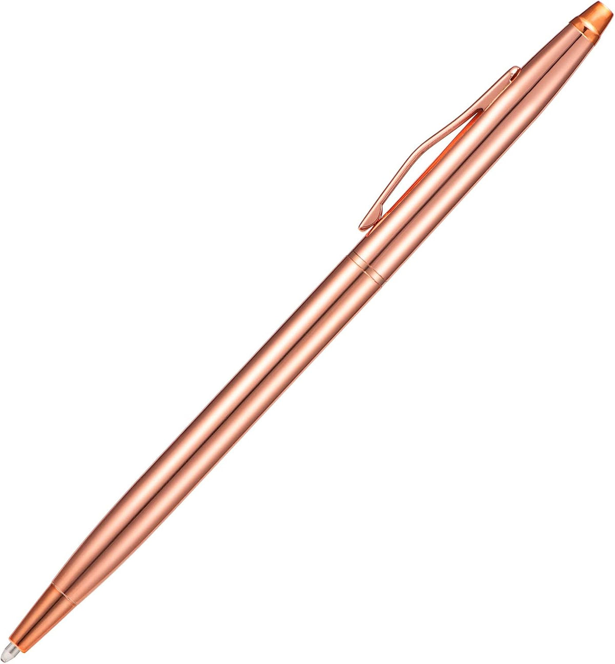Wikult 6 Pieces Rose Gold Slim Metal Ballpoint Pen, 1mm Medium Point Black Ink Smooth Writing, for Business Office Teacher Student Wedding Guest