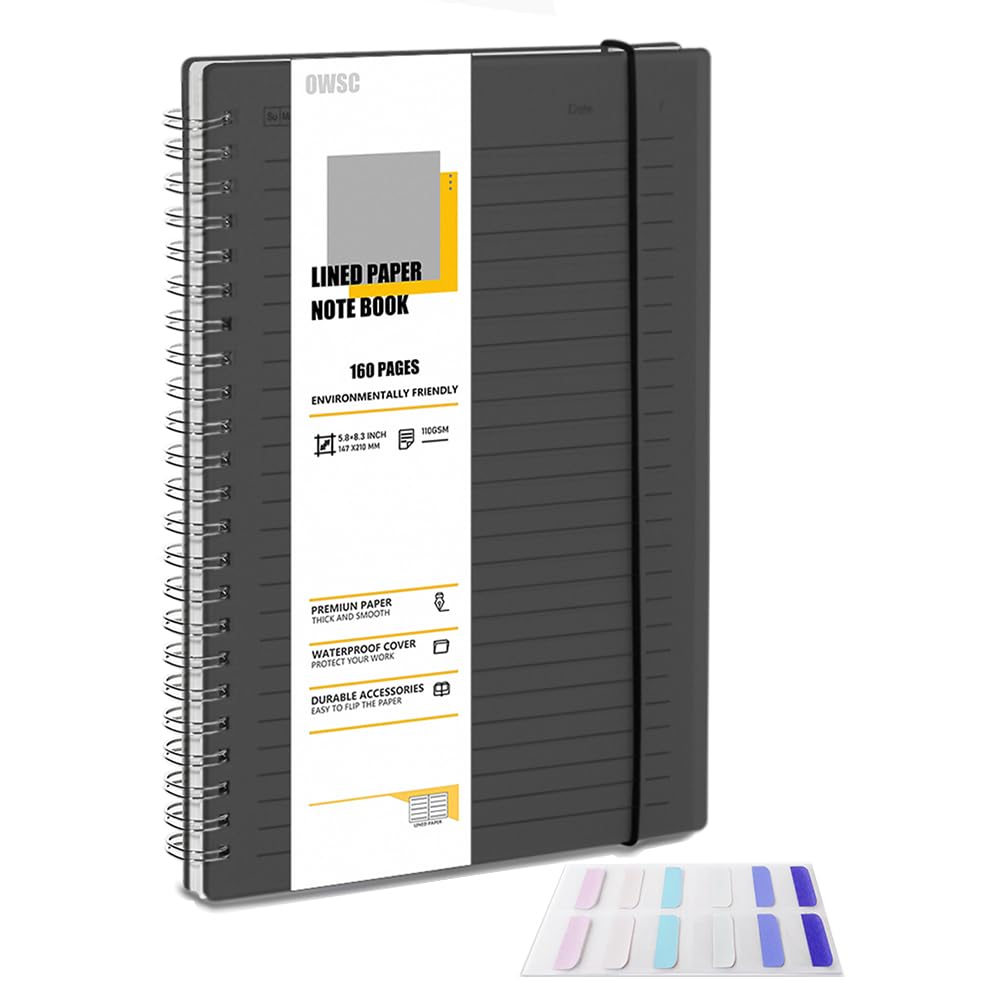 OWSC 4 Pack College Ruled Spiral Notebook, Notebooks for Work A5 Lined