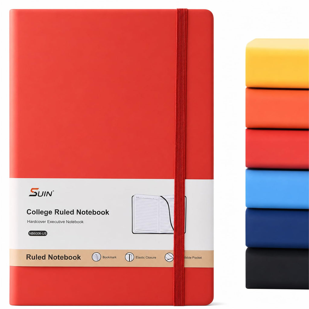 SUIN A5 Hardcover Lined Notebooks, Assorted Colors, 6 Pack, 200 Pages Each