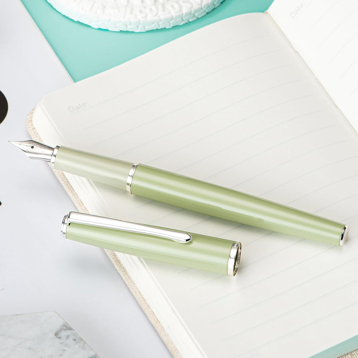 Hongdian 920S Fountain Pen Grass Green Metal Pen, Iridium M Nib Classic Pen with Ink Converter