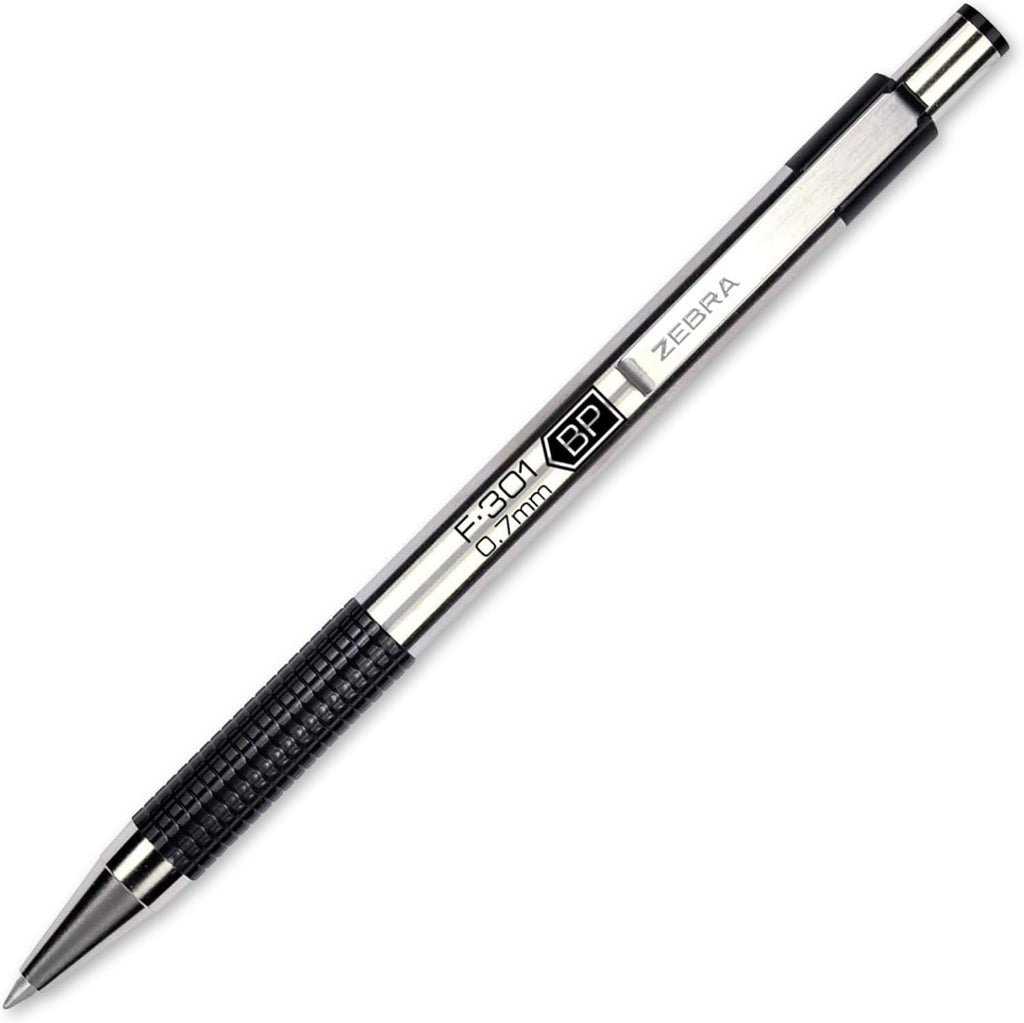 Zebra Pen STEEL F-301 Retractable Ballpoint Pen, Black Ink, 0.7mm, 12-Pack