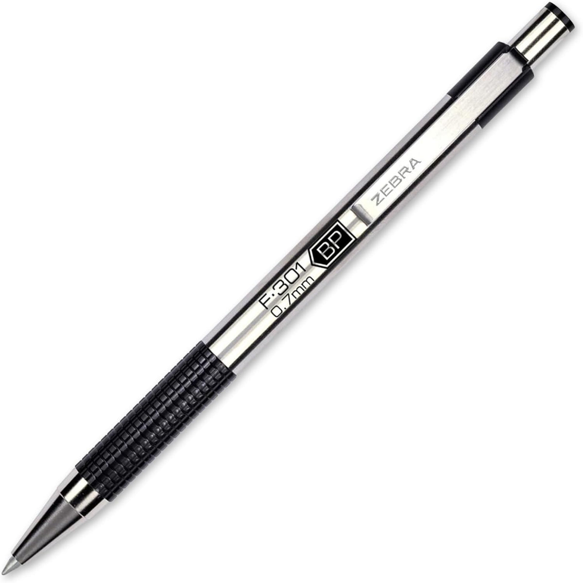 Zebra Pen STEEL F-301 Retractable Ballpoint Pen, Black Ink, 0.7mm, 12-Pack