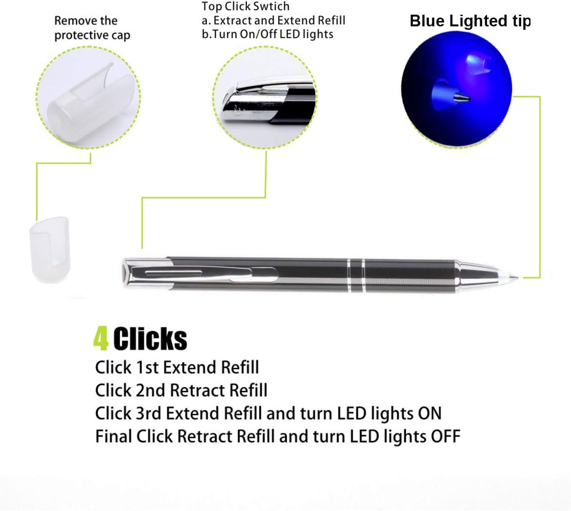 Pen with Light, Light Up Ballpoint Pen, Bright Lighted Pens for Writing in the Dark Led Light Flashlight Nurses Pen with Light Tip 3 Pack Penlight-Blue Light