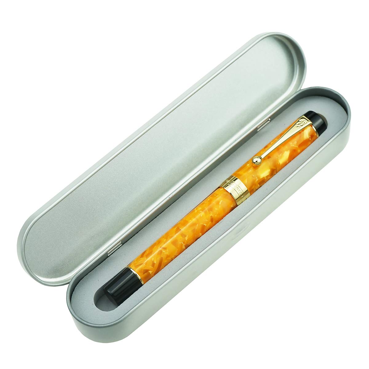 Jinhao 100 Fountain Pen Celluloid Classic Style, #6 Nib Smooth Writing Instrument with Refillable Converter and Pen Case Set