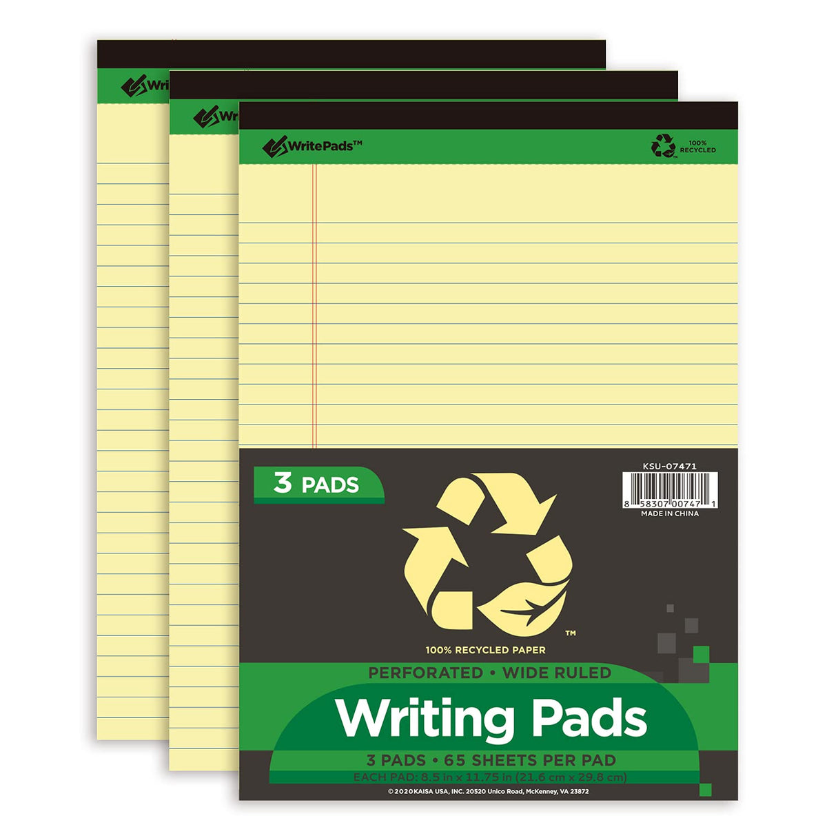 KAISA Legal Note pads 8.5 x 11，12pads 600 Sheets note pads office supplies Recycled Paper 8.5 x 11 Wide Ruled 50 sheets Premium Thick Paper Hard Back Notepads 8-1/2"x 11-3/4" Writing Tablet Canary For Office Supplies (Pack of 12)