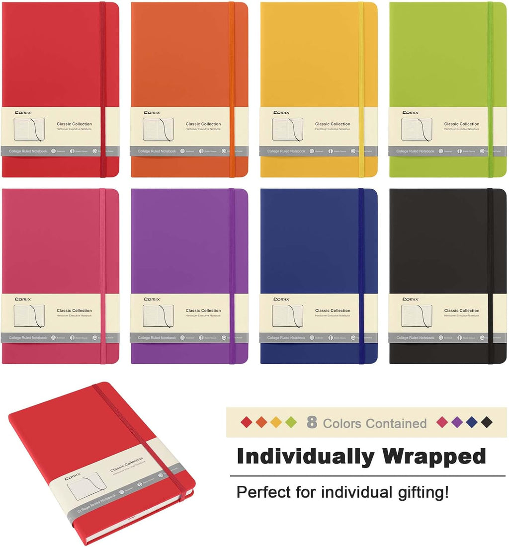 Comix 8 Pack Lined Journal Notebooks for Work, 240 Pages, 5.5"x8.3"