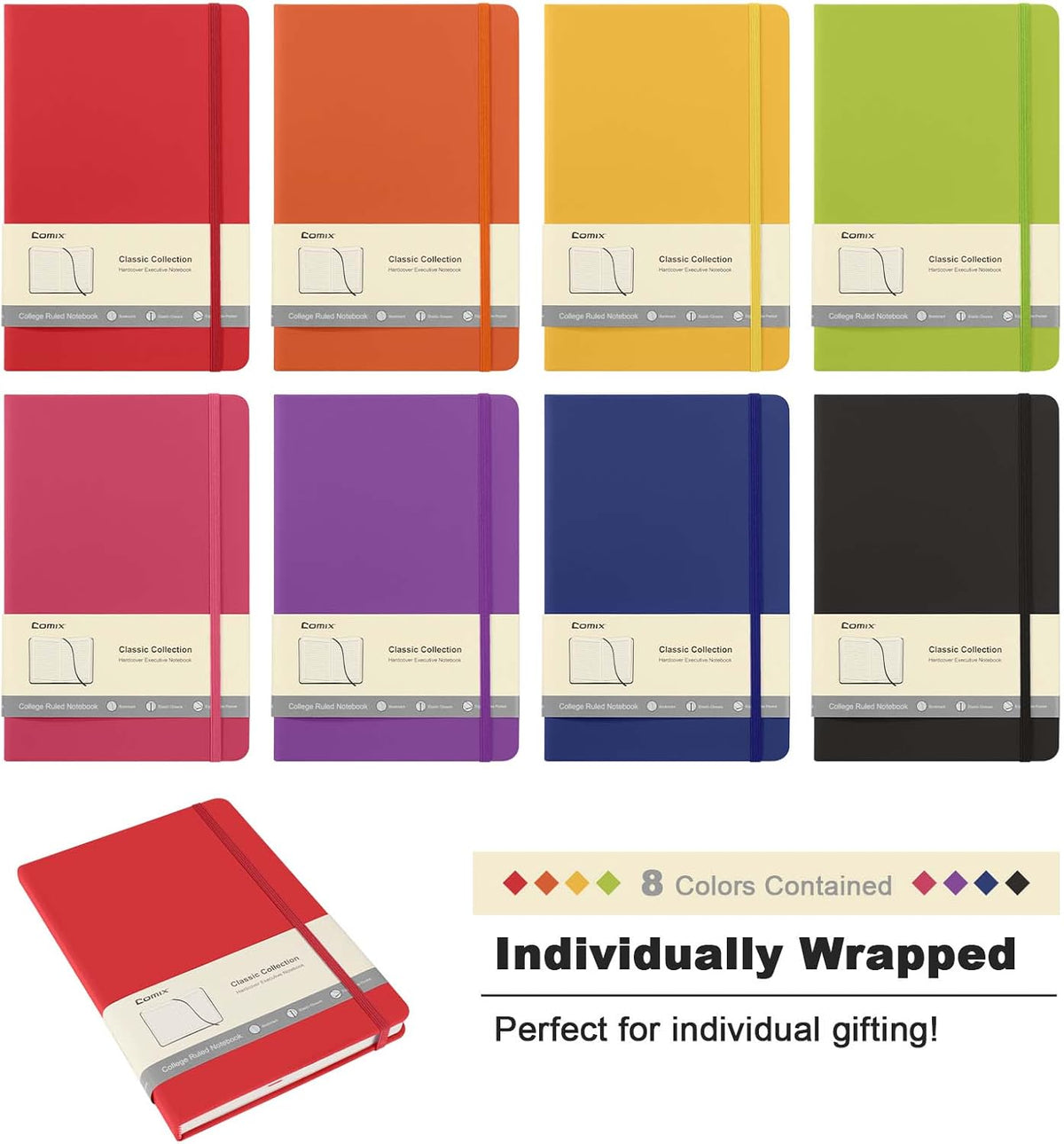 Comix 8 Pack Lined Journal Notebooks for Work, 240 Pages, 5.5"x8.3"
