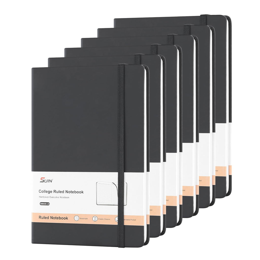 SUIN A5 Hardcover Lined Notebooks, Assorted Colors, 6 Pack, 200 Pages Each