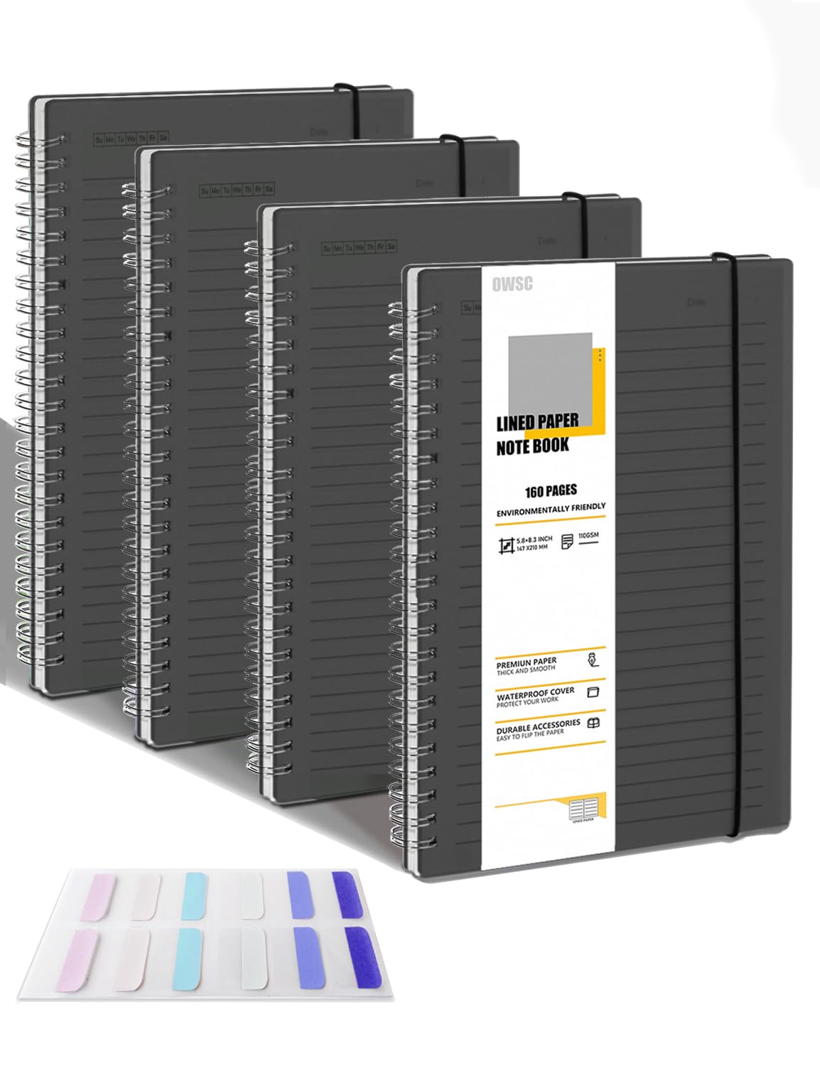 OWSC 4 Pack College Ruled Spiral Notebook, Notebooks for Work A5 Lined