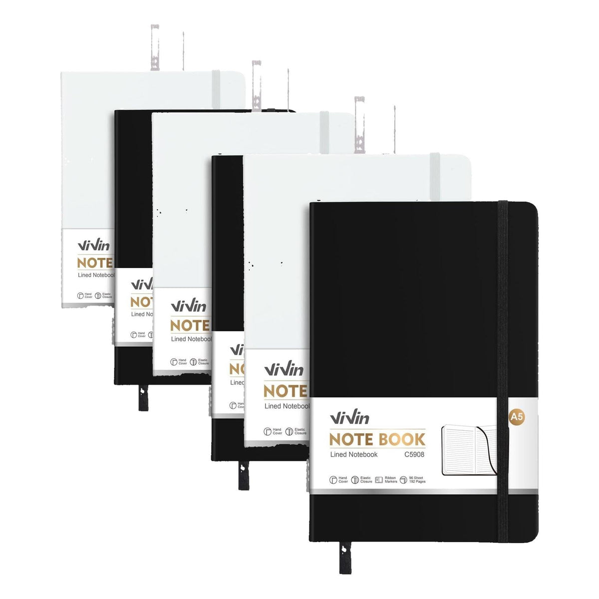 ViVin 3 Pack A5 Hardcover Lined Notebook,192 pg College Ruled 5.5x8.3