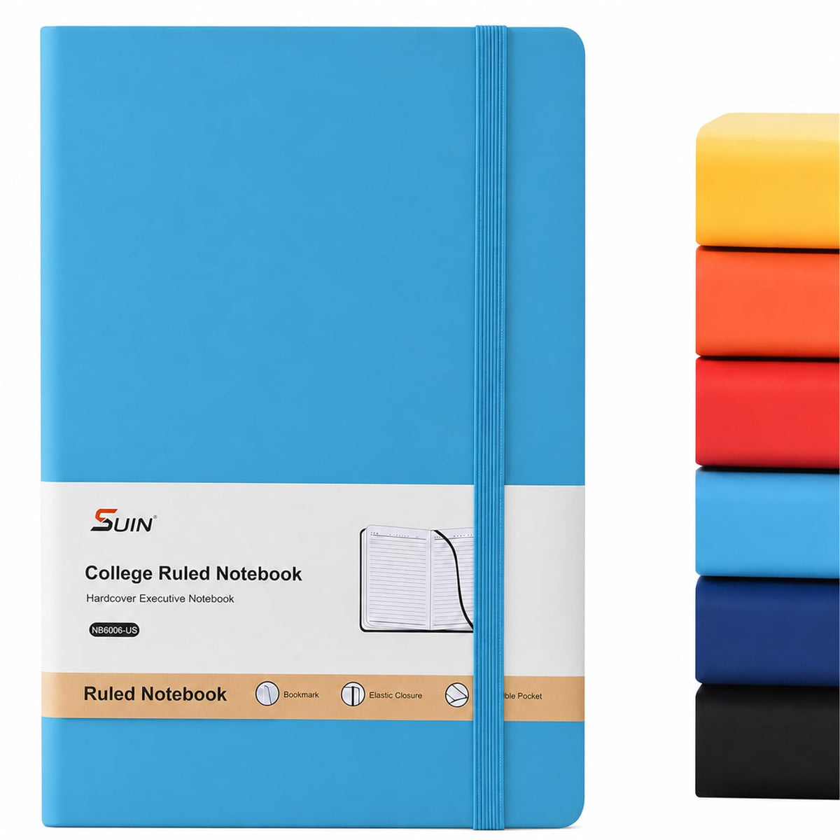 SUIN A5 Hardcover Lined Notebooks, Assorted Colors, 6 Pack, 200 Pages Each