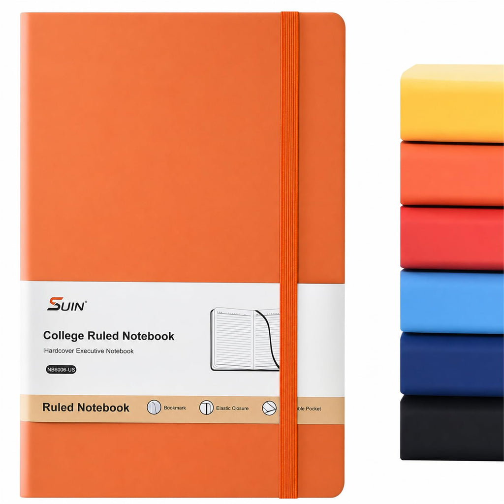 SUIN A5 Hardcover Lined Notebooks, Assorted Colors, 6 Pack, 200 Pages Each
