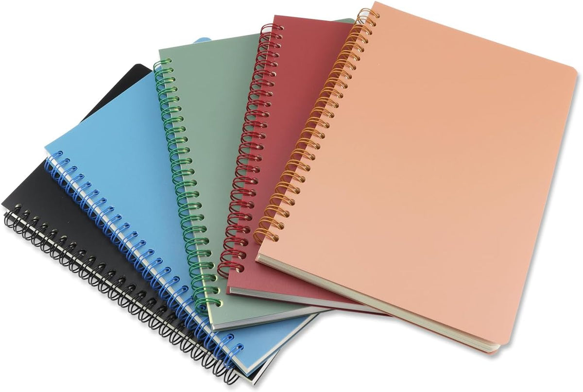 5 Pack Spiral Notebooks 8.3" x 5.7", 80 Sheets College Ruled Notebook with Plastic Waterproof Cover, A5 Lined Journal for Office, School,Home