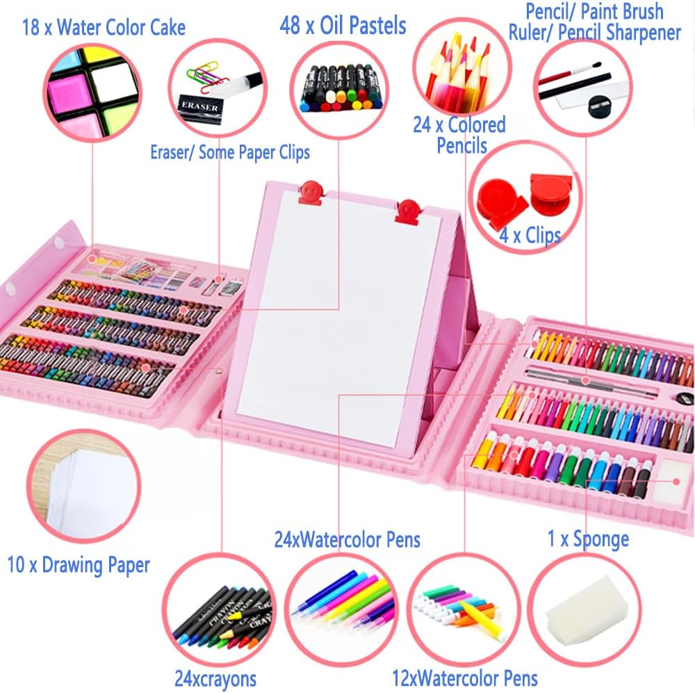 DLUCKY 208 PCS Art Supplies Drawing Art Kit Adults for Kids Art Set,Pink