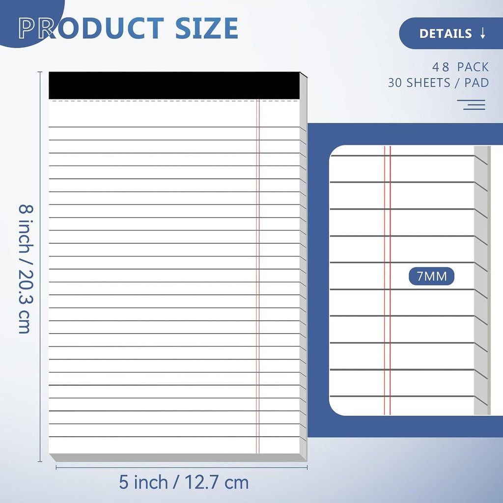 Nichela 5" x 8" Note Pads 48 Pack of Legal Pads 30 Sheets Notepad College Ruled Small Writing Pads Perforated Pages Paper Pads 80GSM Heavyweight Paper Note Pads for Home, Office, or School