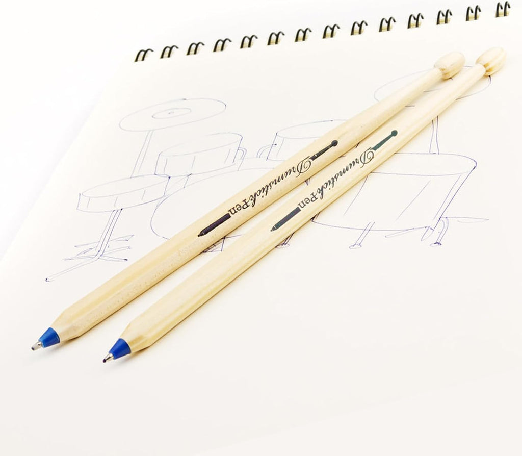Suck UK Drumsticks Ballpoint Pens - Novelty Drummer Gifts for Men & Music Lovers - Wooden Drumstick Shaped Pen - Unique Office & School Stationery Supplies - Cool Drum Kit - Set of 2 Blue Pens