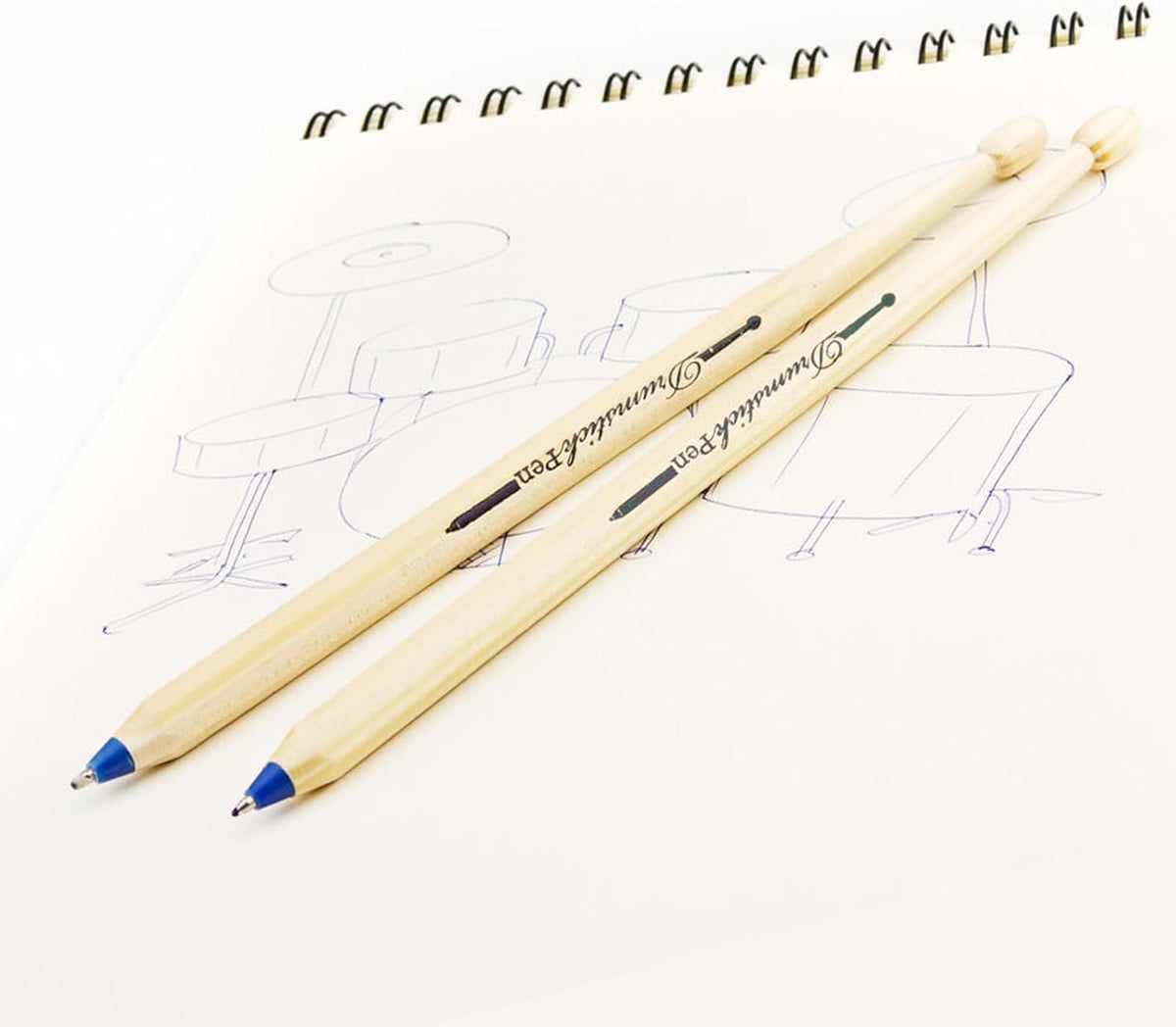 Suck UK Drumsticks Ballpoint Pens - Novelty Drummer Gifts for Men & Music Lovers - Wooden Drumstick Shaped Pen - Unique Office & School Stationery Supplies - Cool Drum Kit - Set of 2 Blue Pens