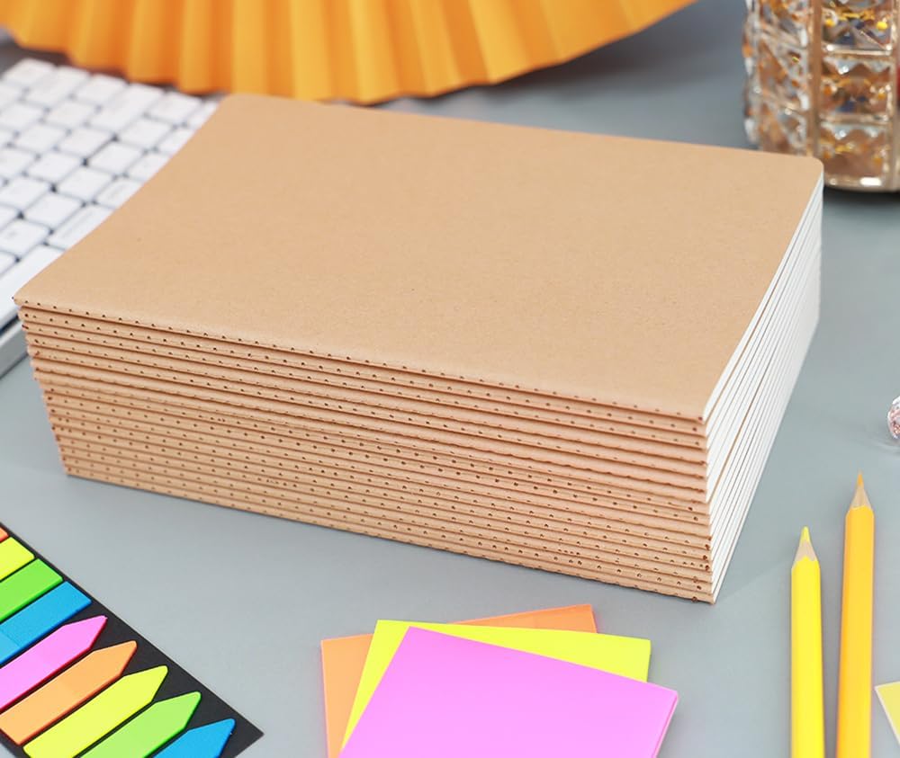 16 Pack Kraft Notebooks, 60 Pages Notebook, 8.3x5.5 Inch, A5 Notebooks for Work, Travel, Business, School & More - College Ruled Notebook - Softcover Journals for Women & Men - Lined Note Books