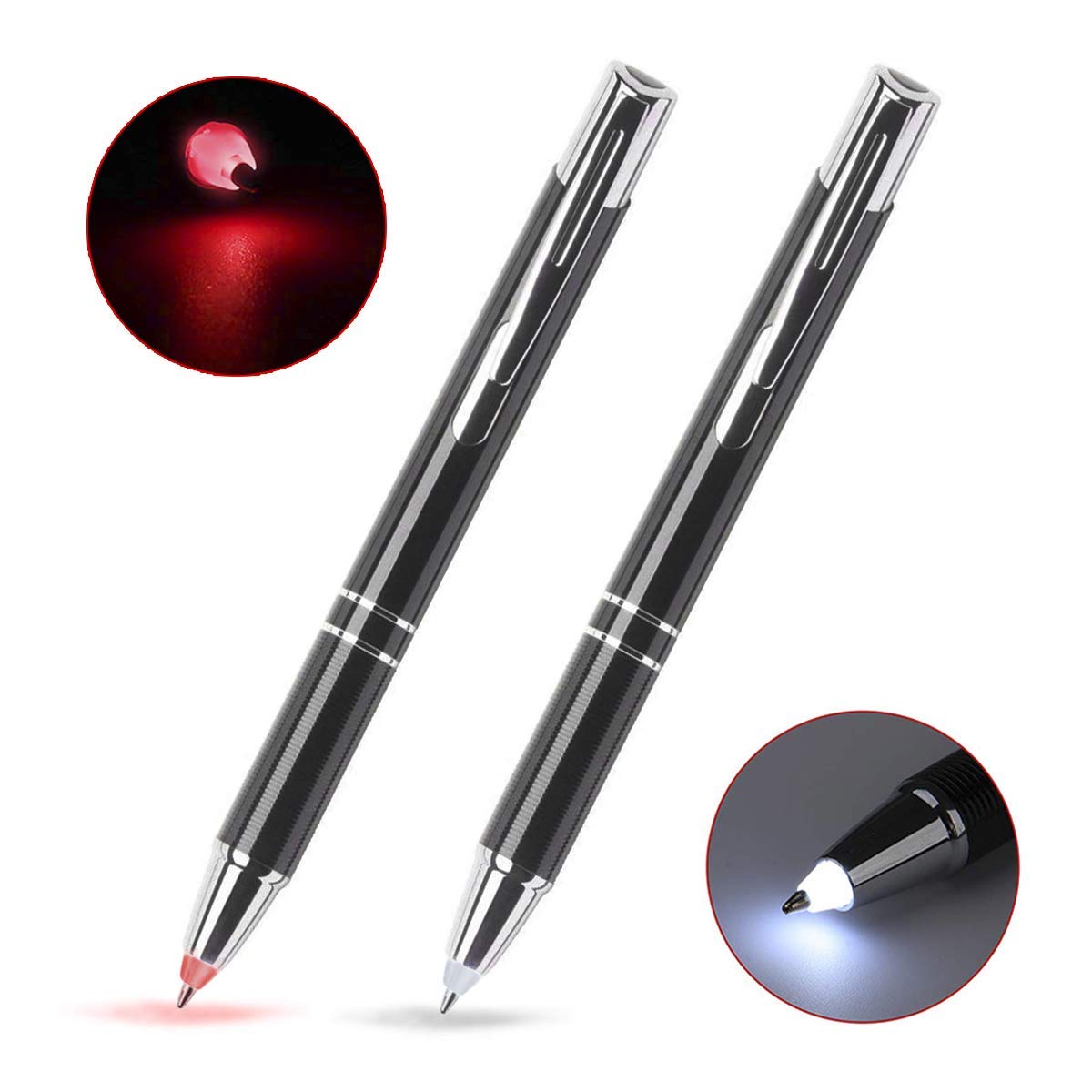 Lighted Tip Pen Flashlight Ballpoint Pens for Dark Writing -2PK- Red Light