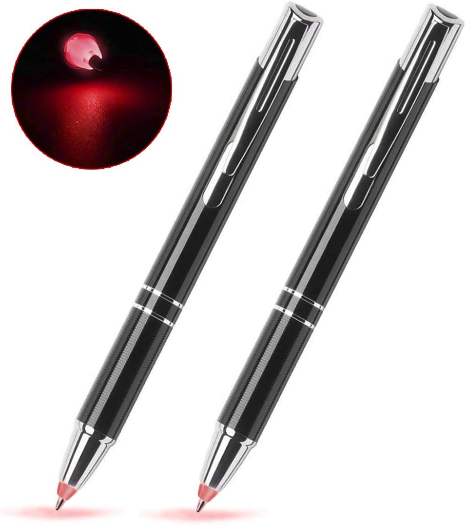 Lighted Tip Pen Flashlight Ballpoint Pens for Dark Writing -2PK- Red Light