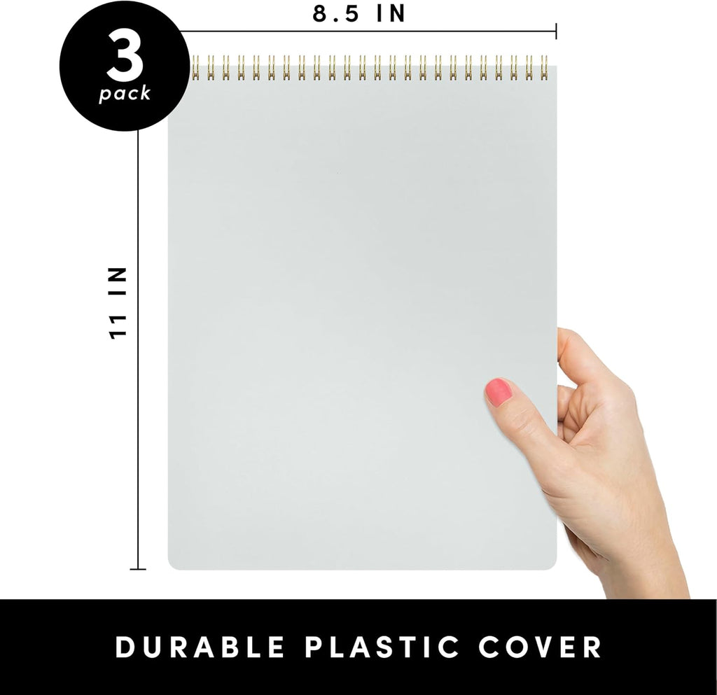 PAPERAGE Top Bound Spiral Notebook, 3 Pack, Lined Notepad, (Raspberry/Marigold/Mint), 70 Sheets (140 Pages) Per Notebook, Wide/Legal Ruled, 8.5 inches x 11 inches