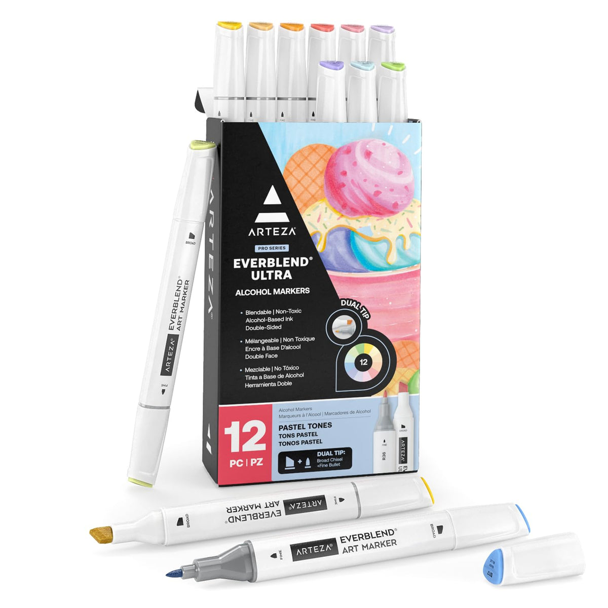 ARTEZA Alcohol Markers – Set of 36 Portrait & Skin Tone EverBlend Dual Tip Markers with Fine and Chisel Nibs and Organizer Box for Drawing
