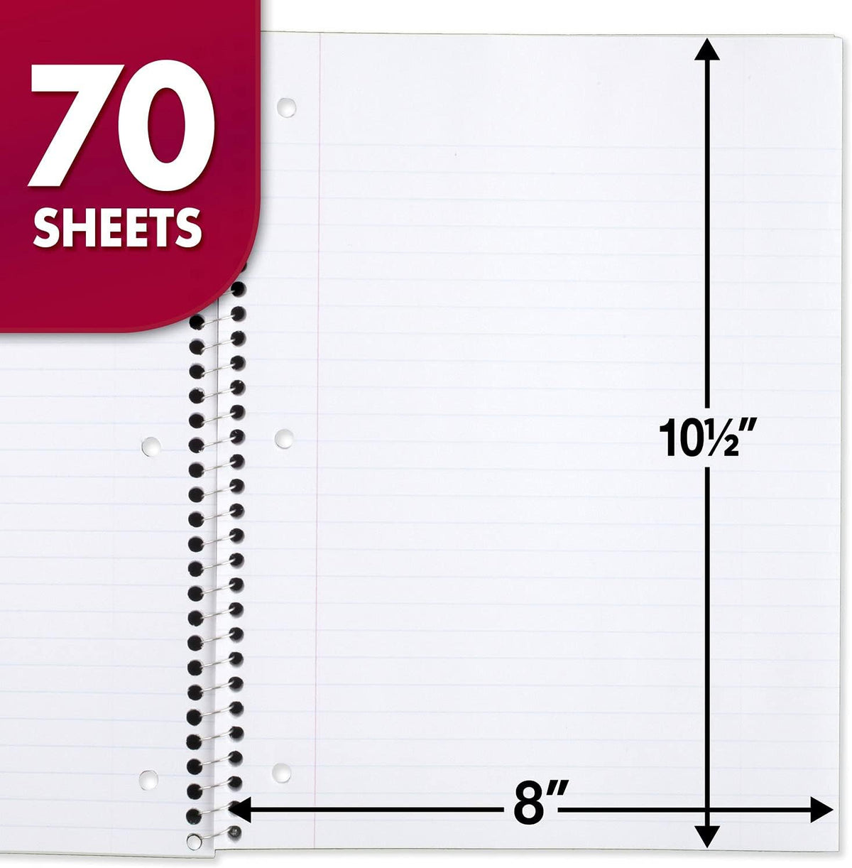 Mead Spiral Notebook, 12 Pack, 1 Subject, Wide Ruled Paper, 7-1/2" x 10-1/2", 70 Sheets per Notebook, Colors Will Vary (930202-ECM25)