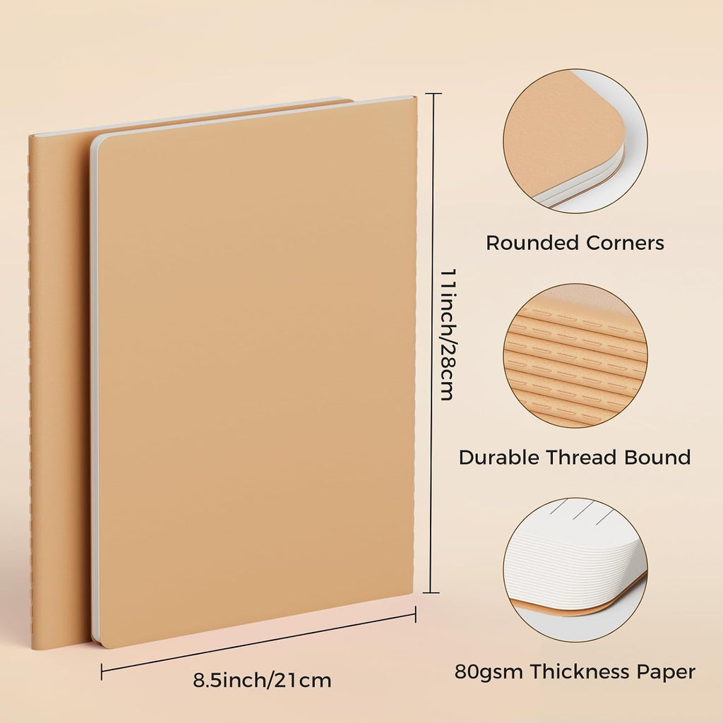 Large College Ruled Notebook Journals Bulk with Thick Lined Paper, 60 Pages, 8.5x11 inch, Composition Diary Subject Notebooks Planner for Travelers Students Office, Kraft Journal Set, 12 Pack