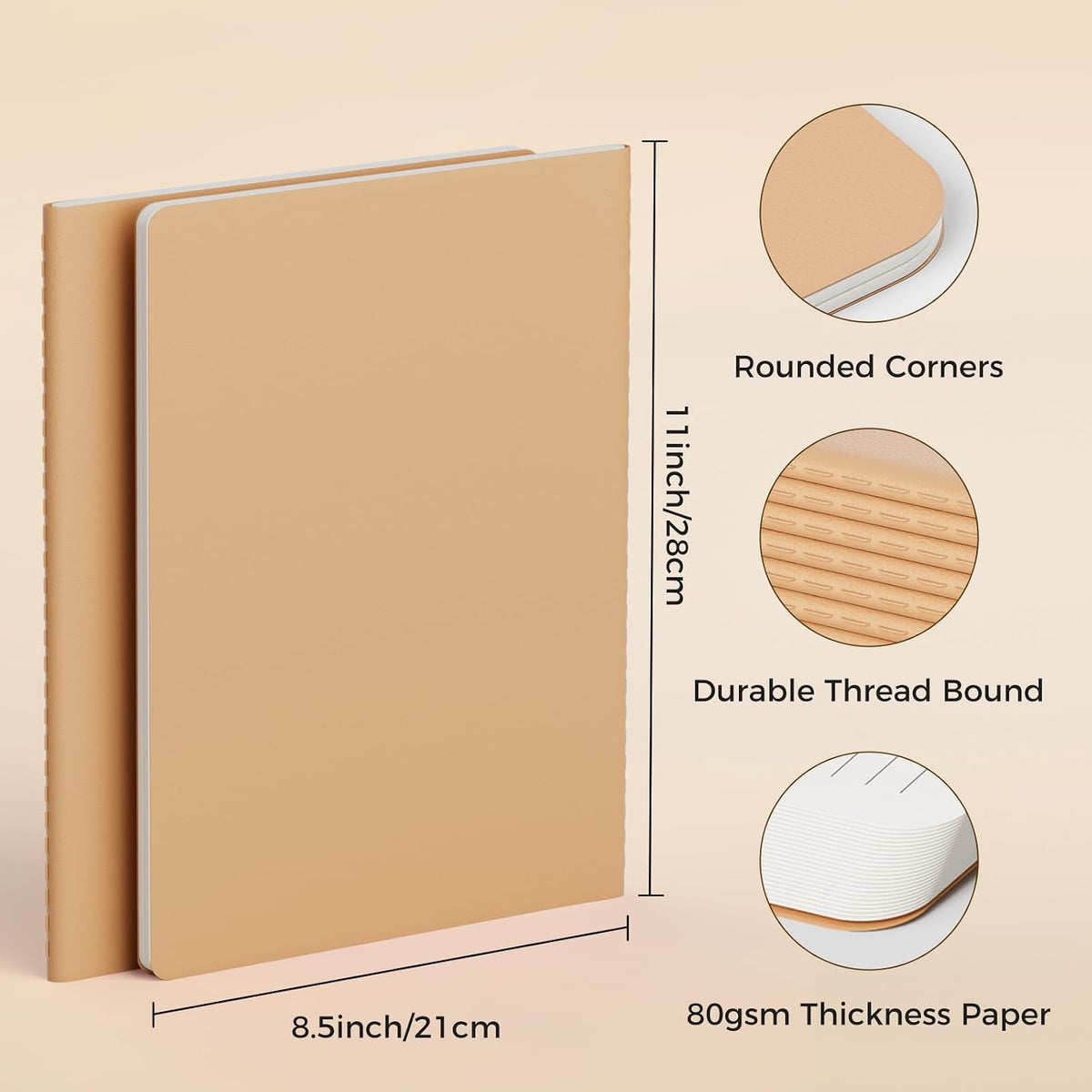Large College Ruled Notebook Journals Bulk with Thick Lined Paper, 60 Pages, 8.5x11 inch, Composition Diary Subject Notebooks Planner for Travelers Students Office, Kraft Journal Set, 12 Pack