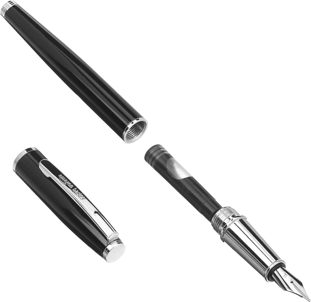 Amazon Basics Refillable Fountain Pen with Smooth Writing, Fine Point Nib, Black Ink