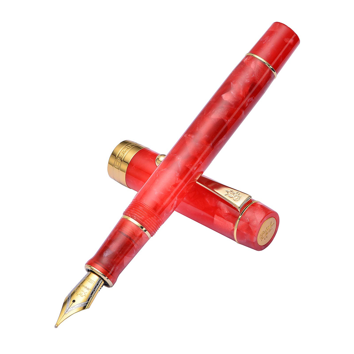 Jinhao 100 Fountain Pen Celluloid Classic Style, #6 Nib Smooth Writing Instrument with Refillable Converter and Pen Case Set