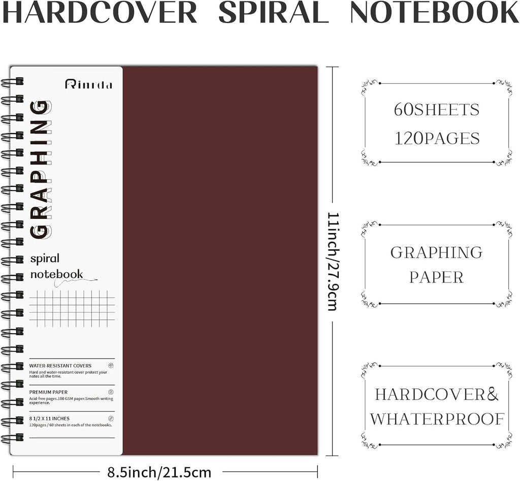 Spiral Notebooks 8.5x11,4 Pack Grid Notebook (GRAPH, Mult-color)