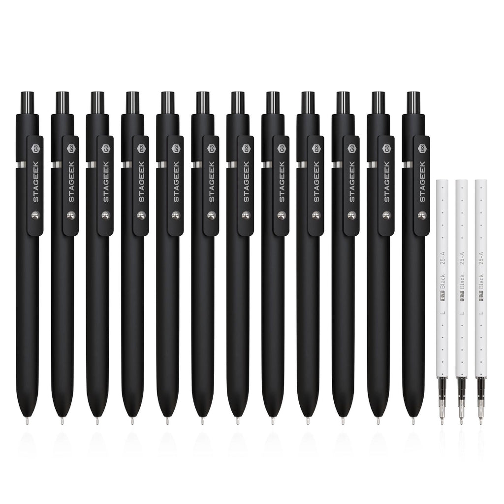 STAGEEK GX3 Black Gel Pens,6Pcs Quick Dry Smooth Writing Pen with 3 Refills