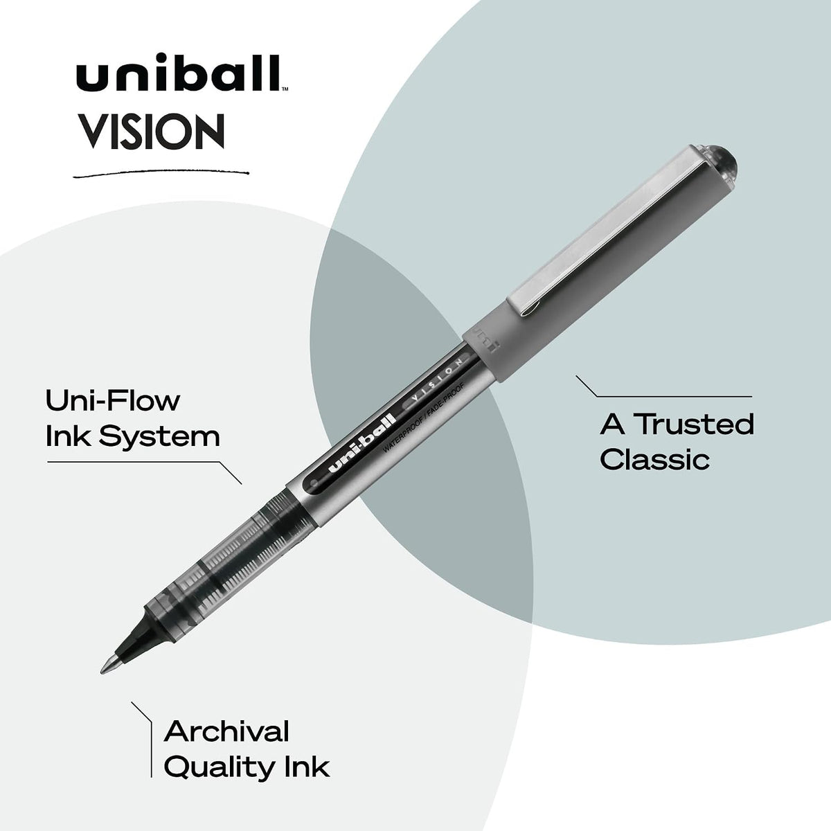 uni-ball Vision Stick Roller Ball Pens, Fine Point, Black Ink, Pack of 4