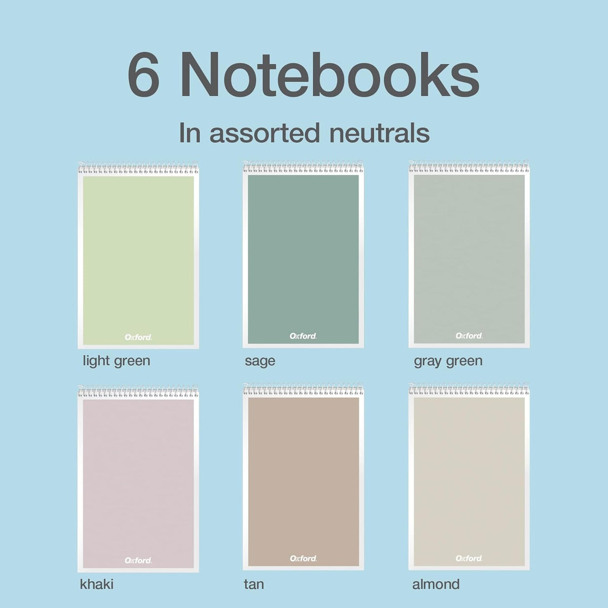 Oxford Steno Spiral Notebooks, Top Bound Steno Pads, 6x9 Inches, Gregg Ruled for Lists, White Paper, Asst. Neutral Covers, 80 Sheets, 6 Pack (1007113)