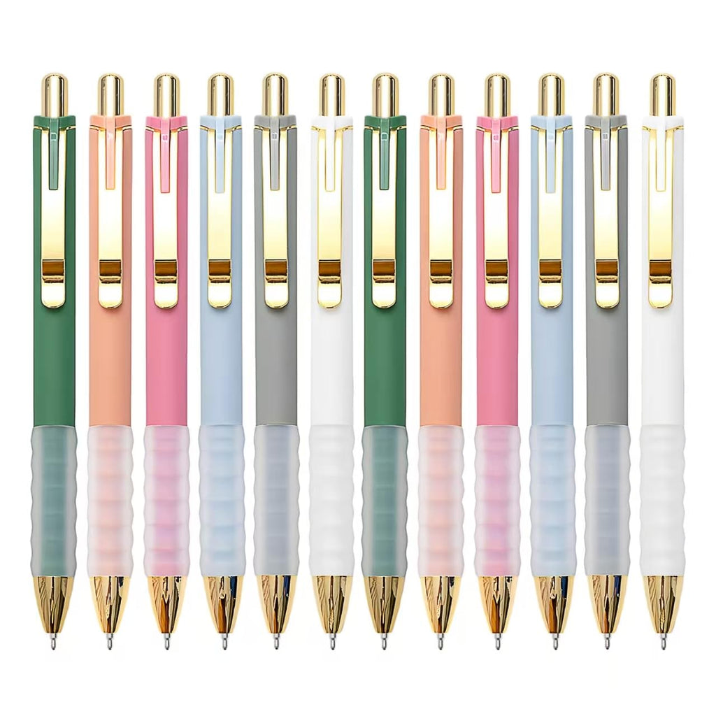 Linbsunne Ballpoint Pens Black Medium Point 1mm Pen with Super Soft Grip Ball Point Pen for Men Women Retractable Pens (gold-12 pcs)