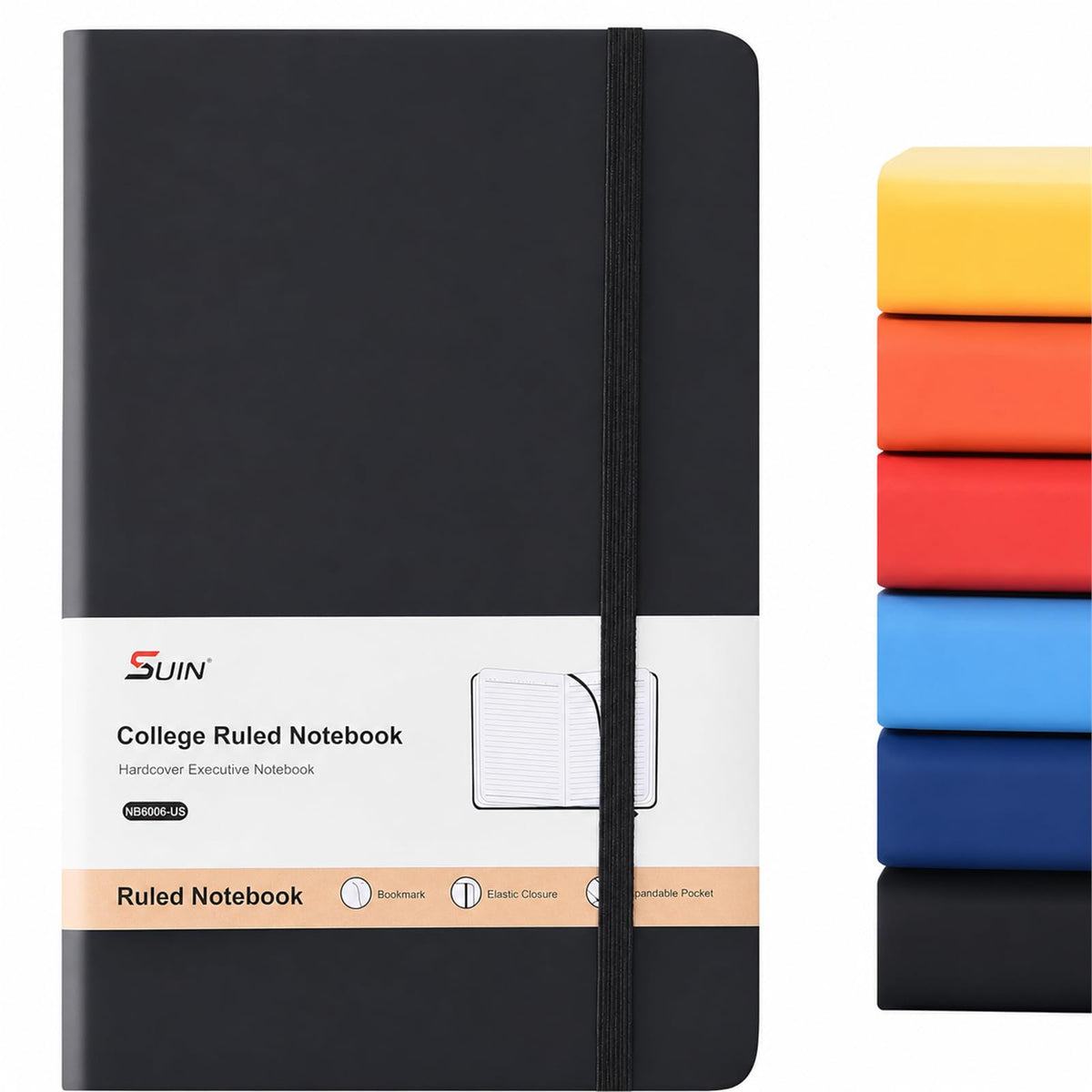 SUIN A5 Hardcover Lined Notebooks, Assorted Colors, 6 Pack, 200 Pages Each