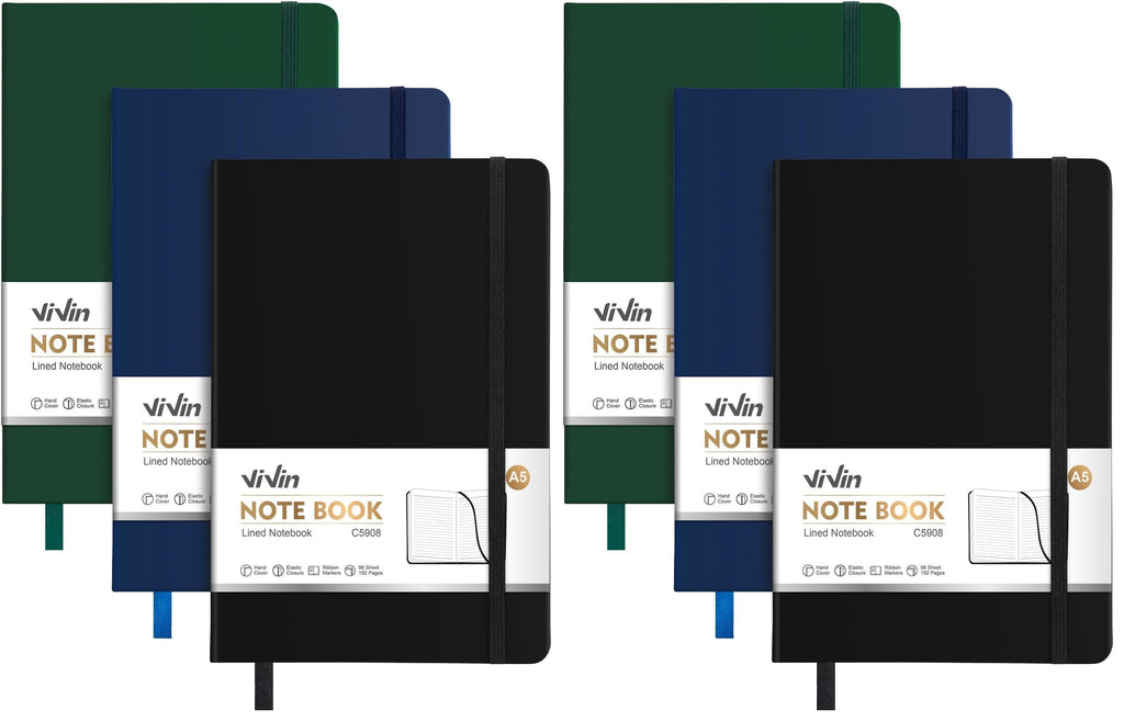 ViVin 3 Pack A5 Hardcover Lined Notebook,192 pg College Ruled 5.5x8.3